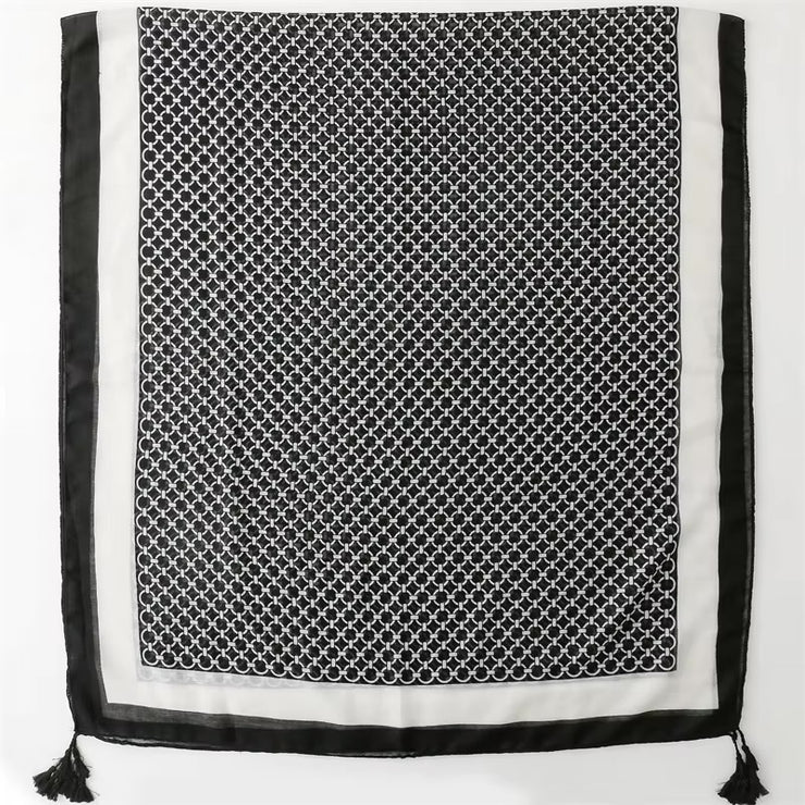 Black Geometry Cotton Viscose Scarf