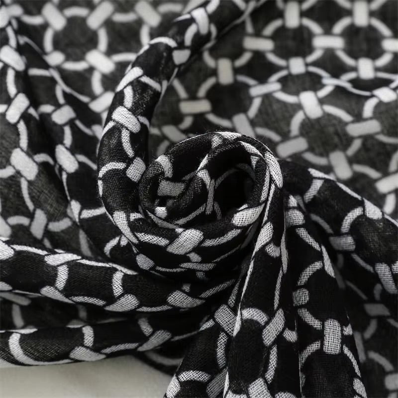 Black Geometry Cotton Viscose Scarf