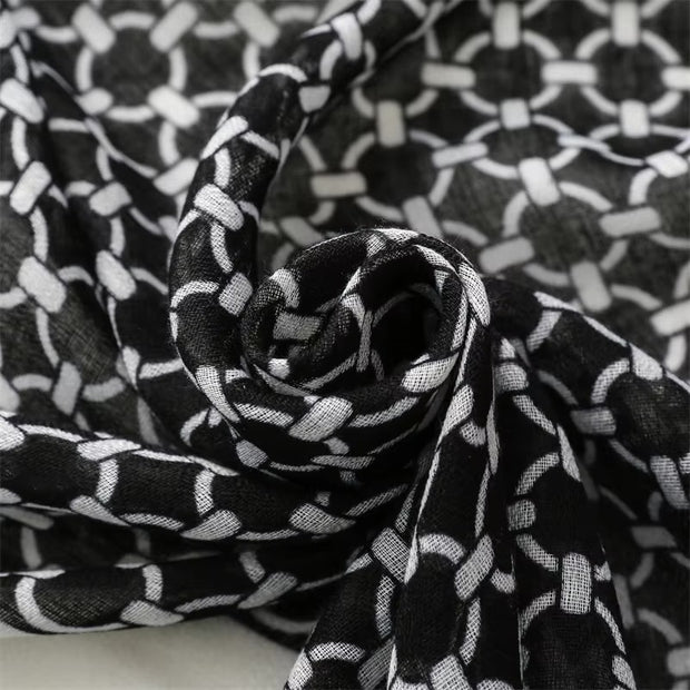 Black Geometry Cotton Viscose Scarf