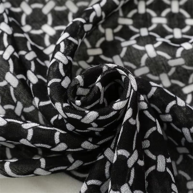 Black Geometry Cotton Viscose Scarf