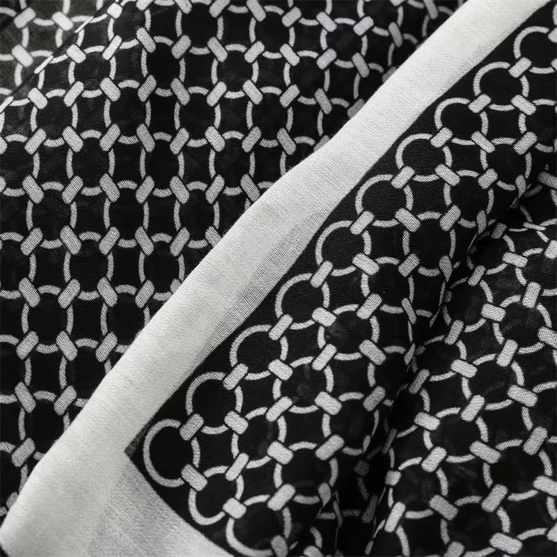 Black Geometry Cotton Viscose Scarf
