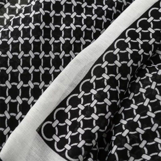 Black Geometry Cotton Viscose Scarf