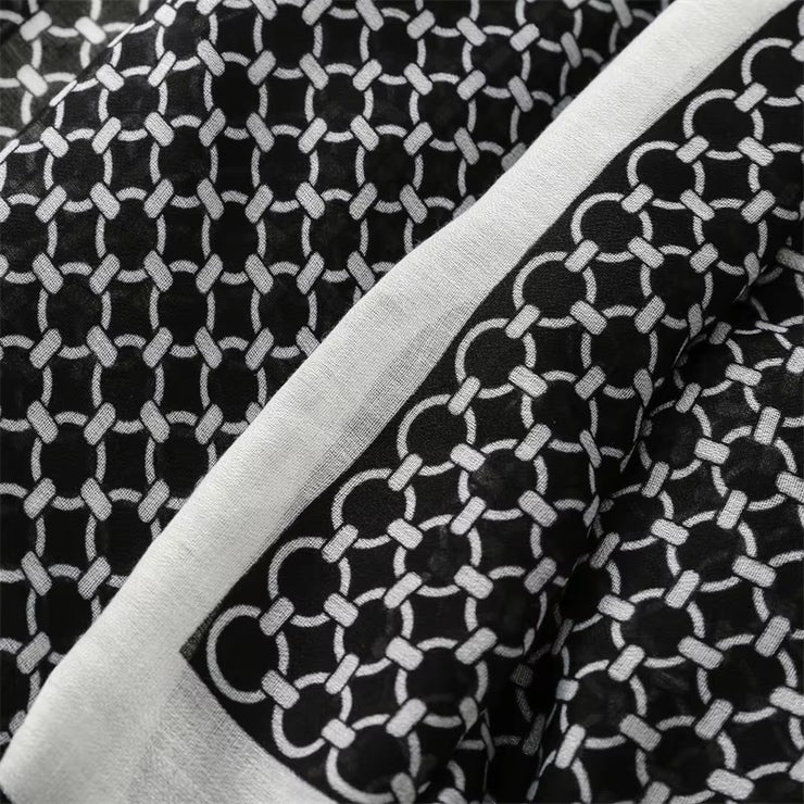 Black Geometry Cotton Viscose Scarf