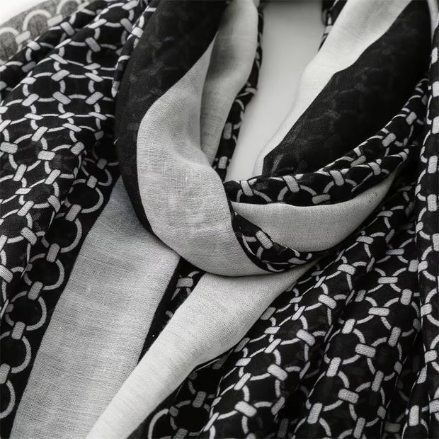 Black Geometry Cotton Viscose Scarf