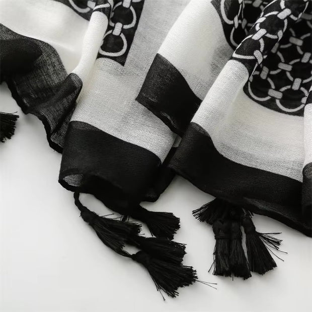 Black Geometry Cotton Viscose Scarf