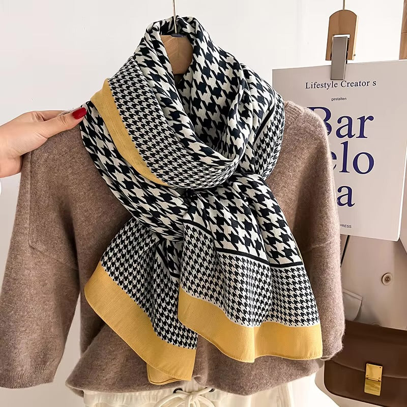 Houndstooth Pattern Cotton Woolen Scarf