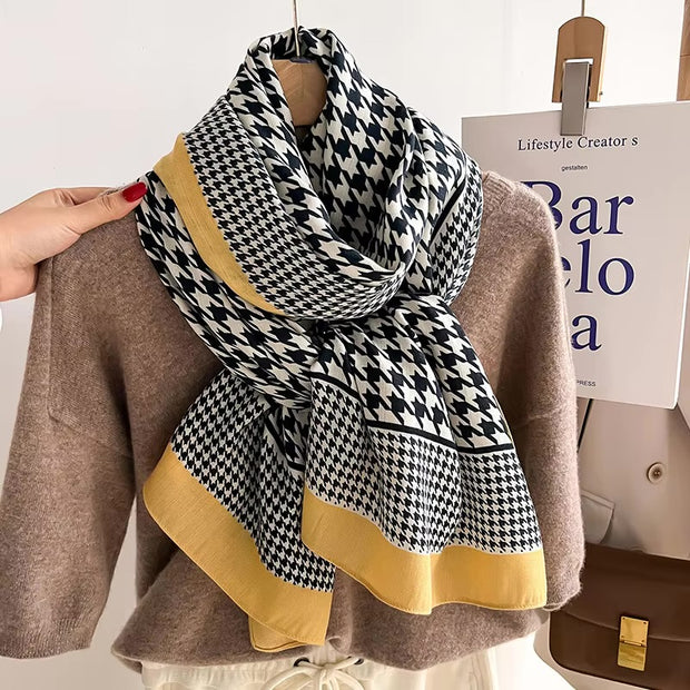 Houndstooth Pattern Cotton Woolen Scarf