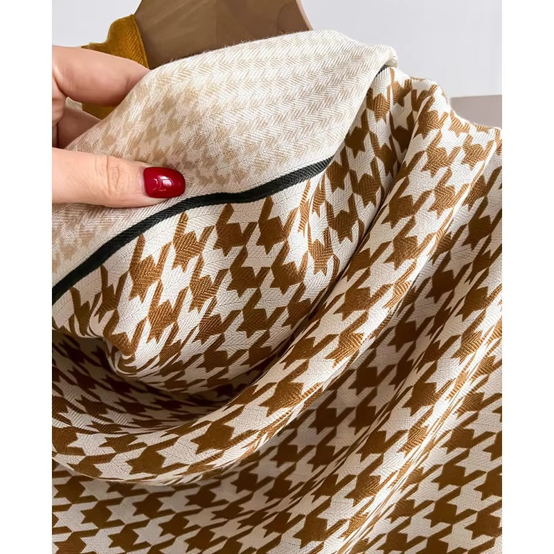 Houndstooth Pattern Cotton Woolen Scarf