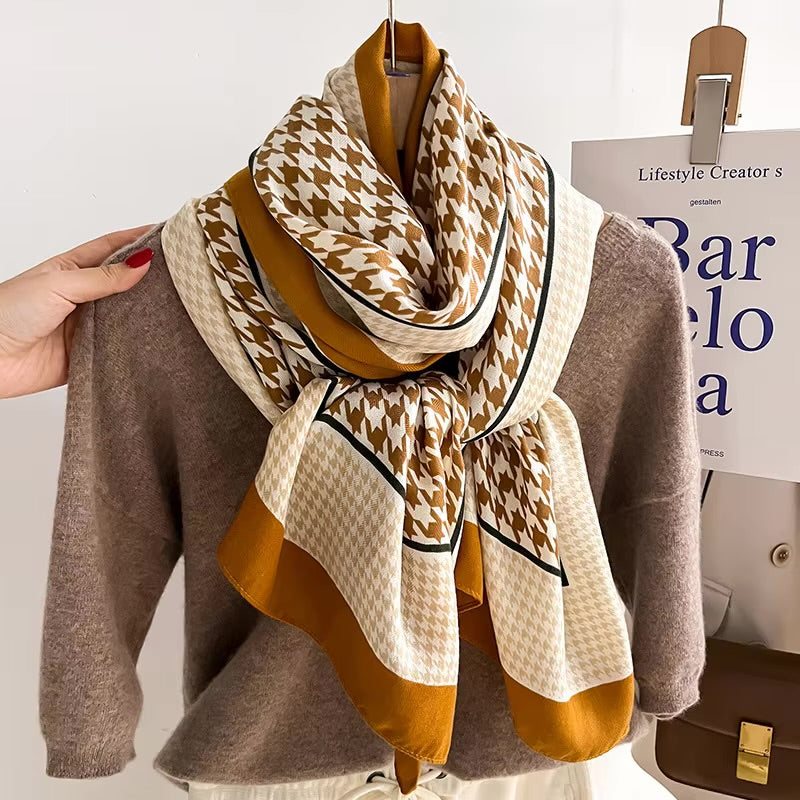 Houndstooth Pattern Cotton Woolen Scarf