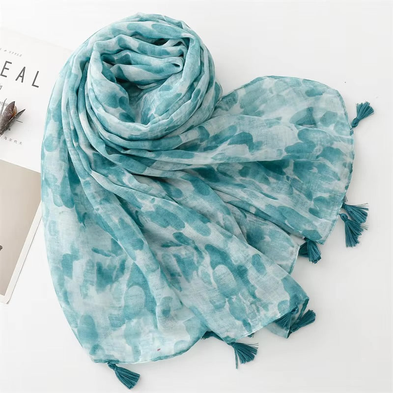 Floral Print Cotton Viscose Scarf