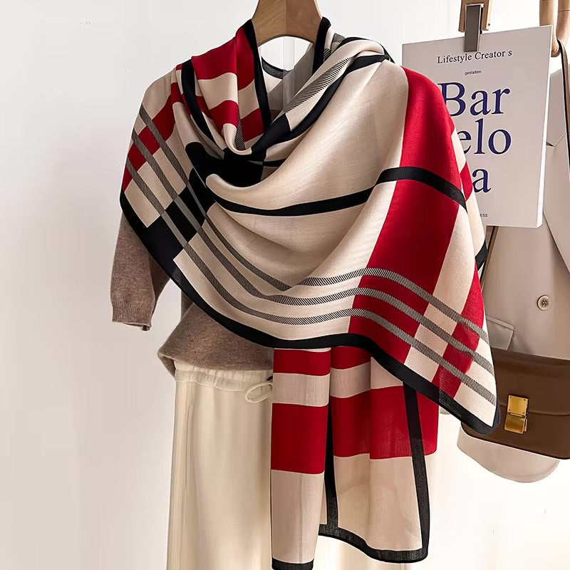 Plaid Soft Cotton Wool Scarf