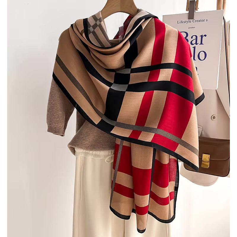 Plaid Soft Cotton Wool Scarf