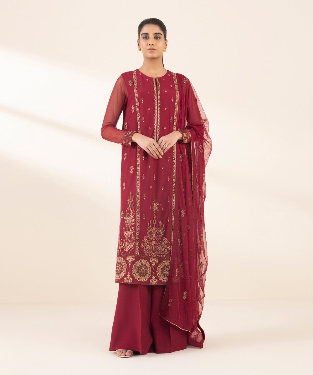 3 PIECE - EMBROIDERED NET SUIT