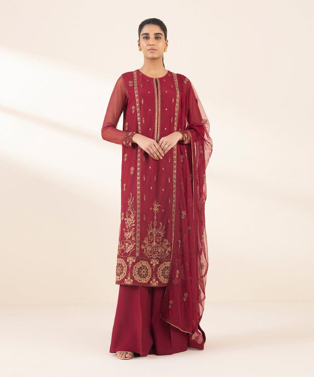 3 PIECE - EMBROIDERED NET SUIT