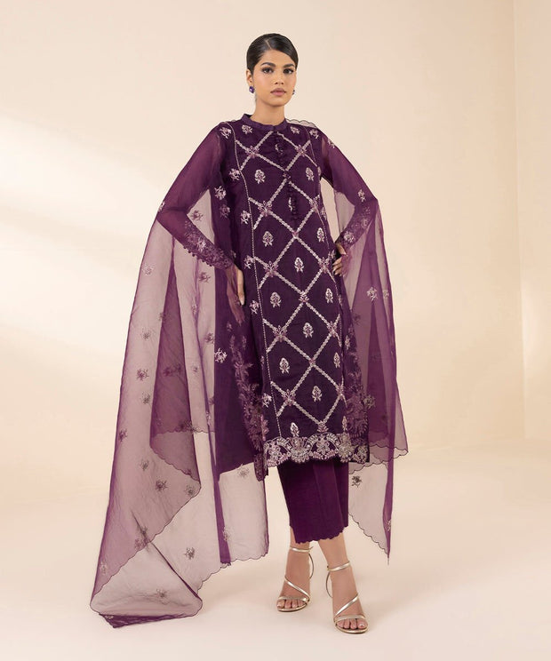 3 PIECE - EMBROIDERED ORGANZA SUIT