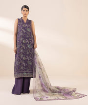 3 PIECE - EMBROIDERED ORGANZA SUIT - Sapphire