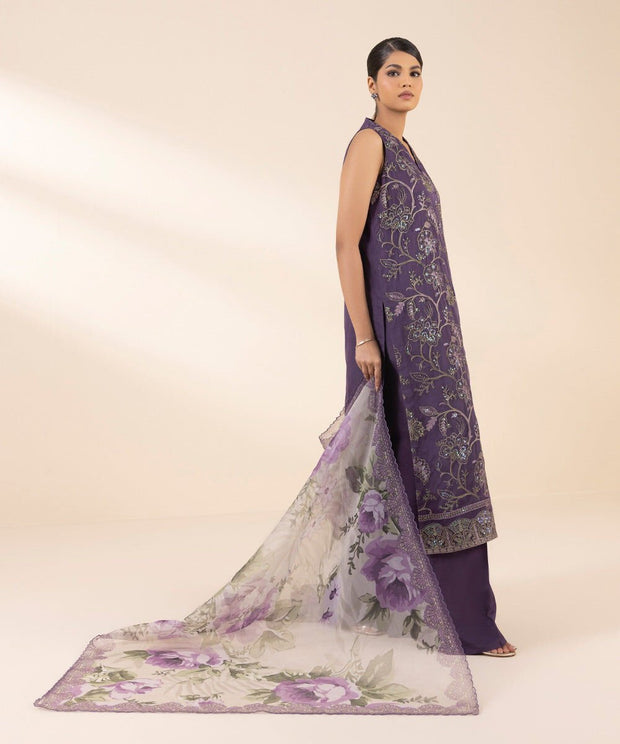 3 PIECE - EMBROIDERED ORGANZA SUIT - Sapphire