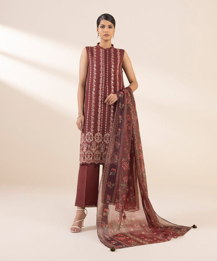 3 PIECE - EMBROIDERED RAW SILK SUIT