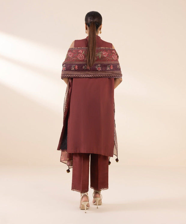 3 PIECE - EMBROIDERED RAW SILK SUIT