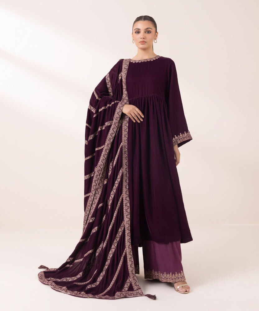 Sapphire 3 Piece Velvet Suit with Heavy Embroidered Velvet Shawl