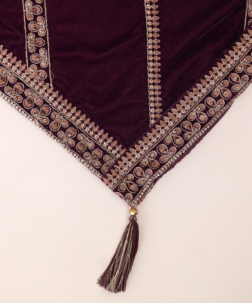 Sapphire 3 Piece Velvet Suit with Heavy Embroidered Velvet Shawl