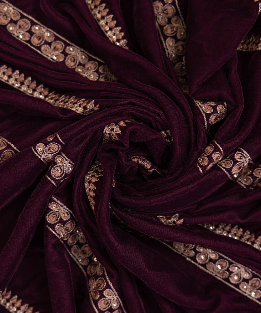 Sapphire 3 Piece Velvet Suit with Heavy Embroidered Velvet Shawl