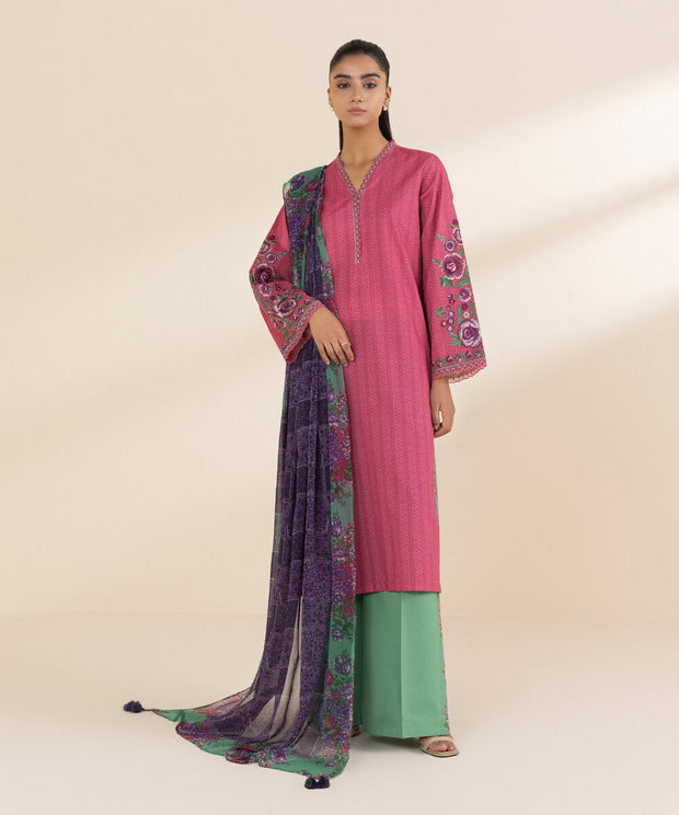 3 Piece Embroidered Lawn Suit - Sapphire