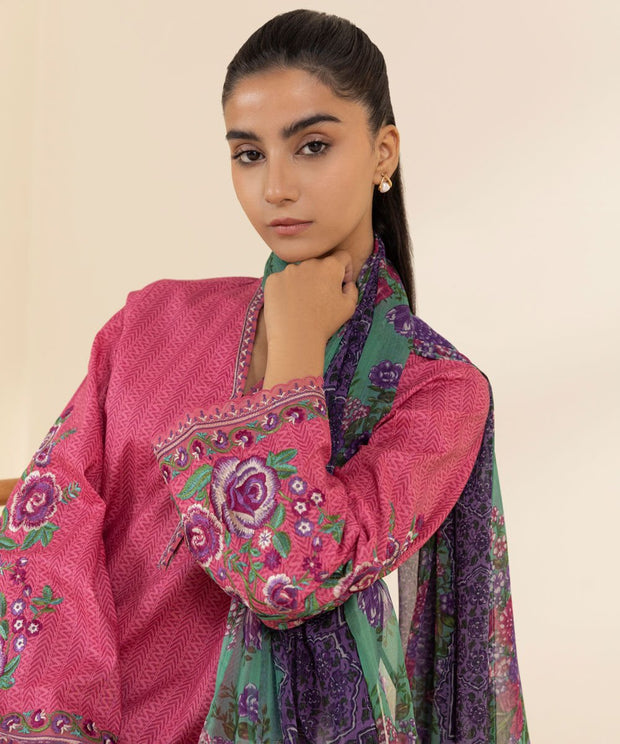 3 Piece Embroidered Lawn Suit - Sapphire