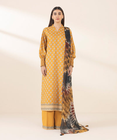 3 Piece Printed Cotton Suit - Sapphire
