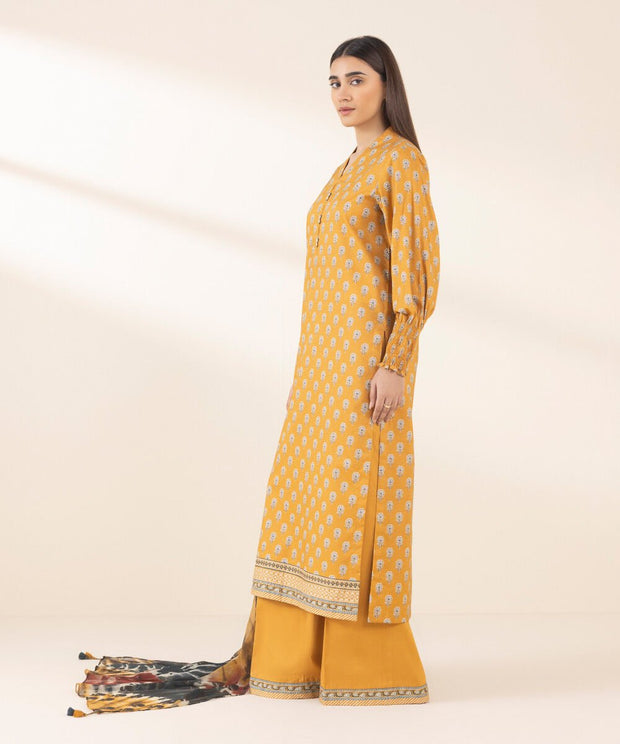 3 Piece Printed Cotton Suit - Sapphire