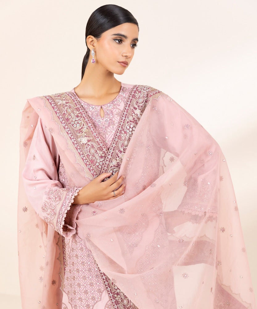 Sapphire 3 Piece Embroidered Raw Silk Suit