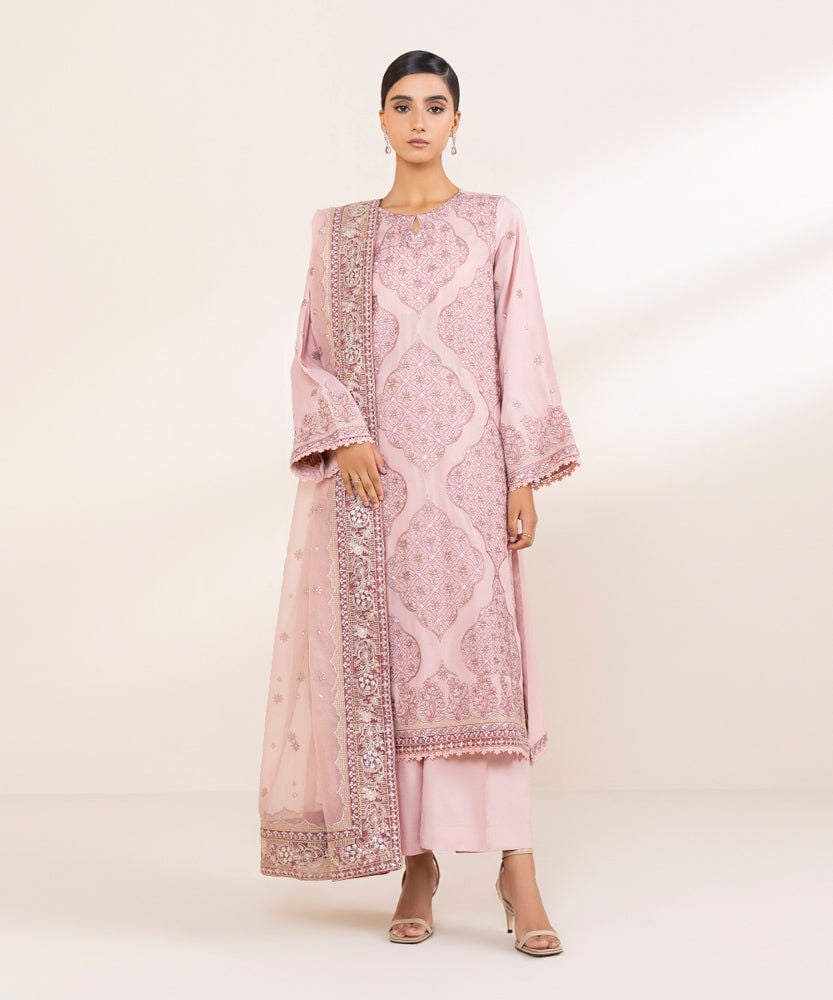 Sapphire 3 Piece Embroidered Raw Silk Suit