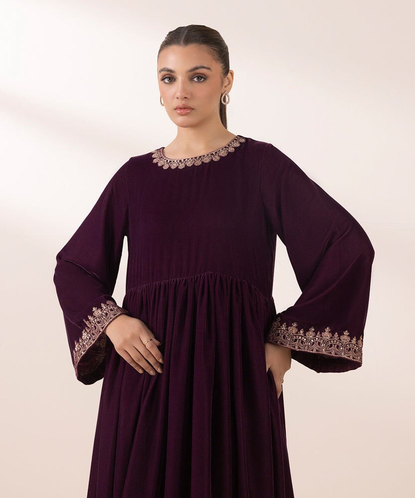 Sapphire 3 Piece Velvet Suit with Heavy Embroidered Velvet Shawl