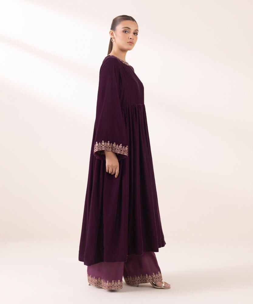 Sapphire 3 Piece Velvet Suit with Heavy Embroidered Velvet Shawl