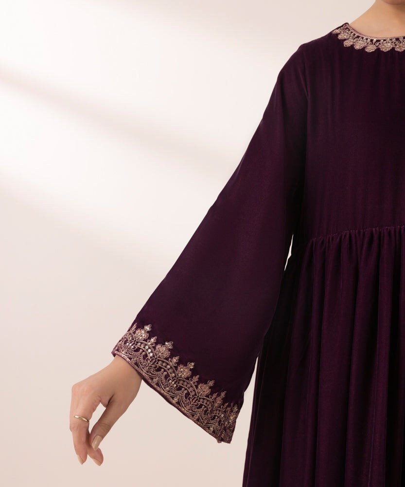 Sapphire 3 Piece Velvet Suit with Heavy Embroidered Velvet Shawl