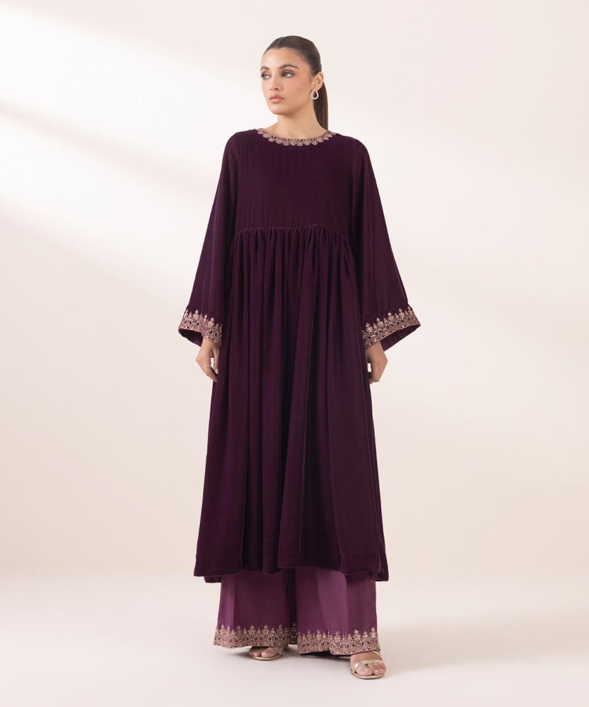 Sapphire 3 Piece Velvet Suit with Heavy Embroidered Velvet Shawl