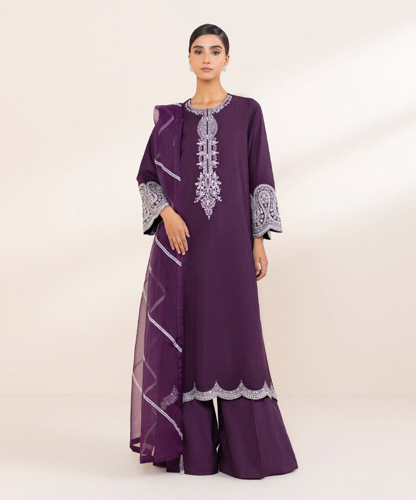 Sapphire 3 Piece Embroidered Raw Silk Suit