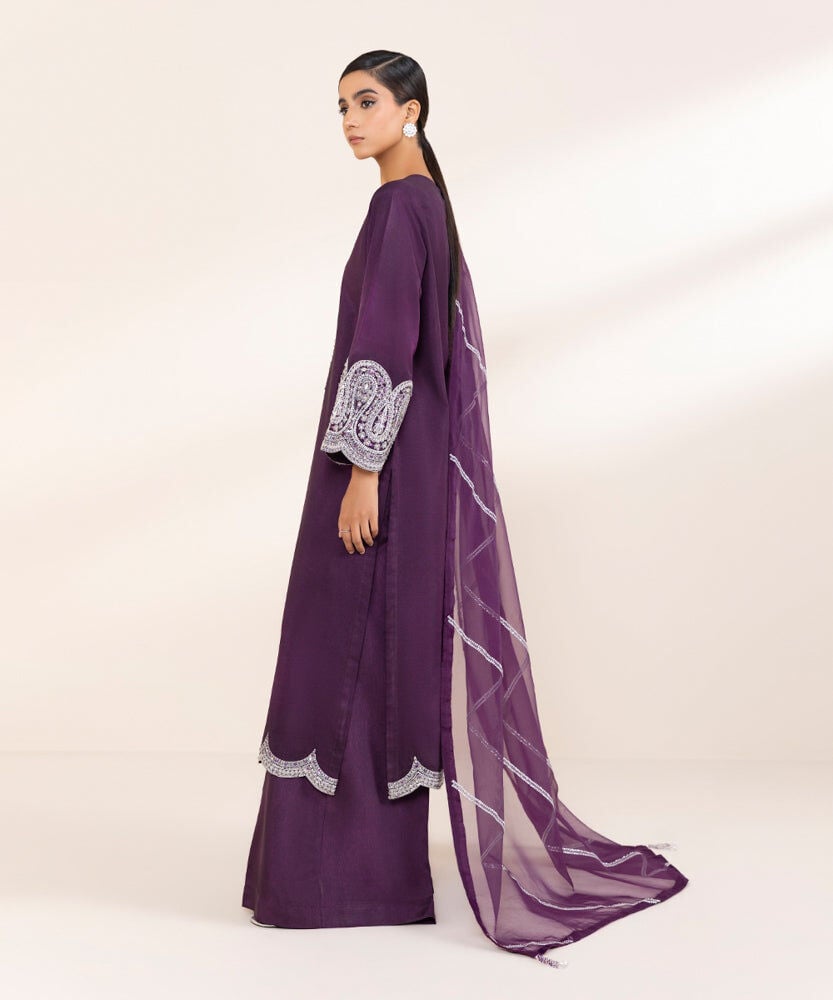 Sapphire 3 Piece Embroidered Raw Silk Suit