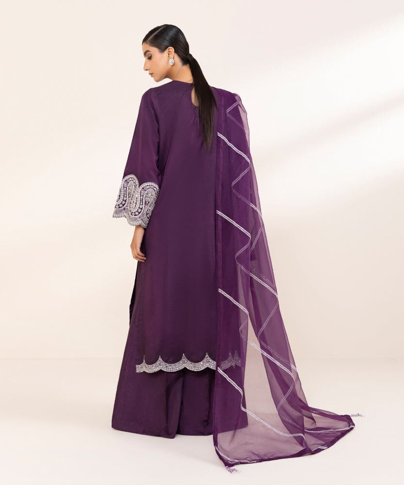 Sapphire 3 Piece Embroidered Raw Silk Suit