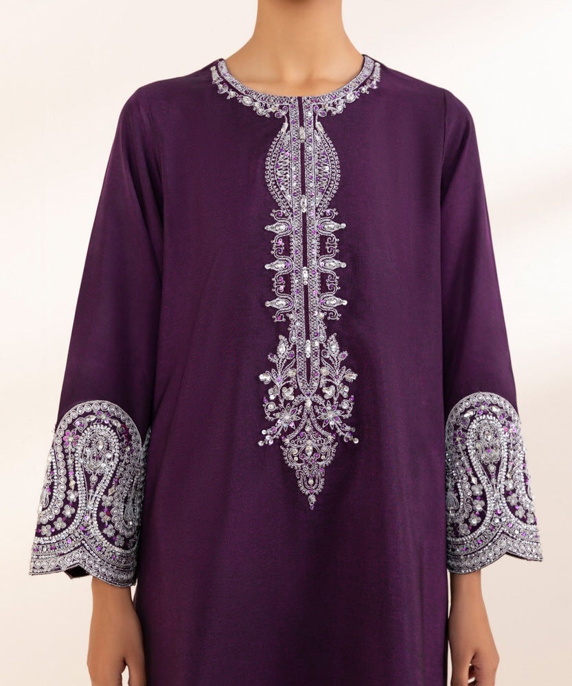 Sapphire 3 Piece Embroidered Raw Silk Suit