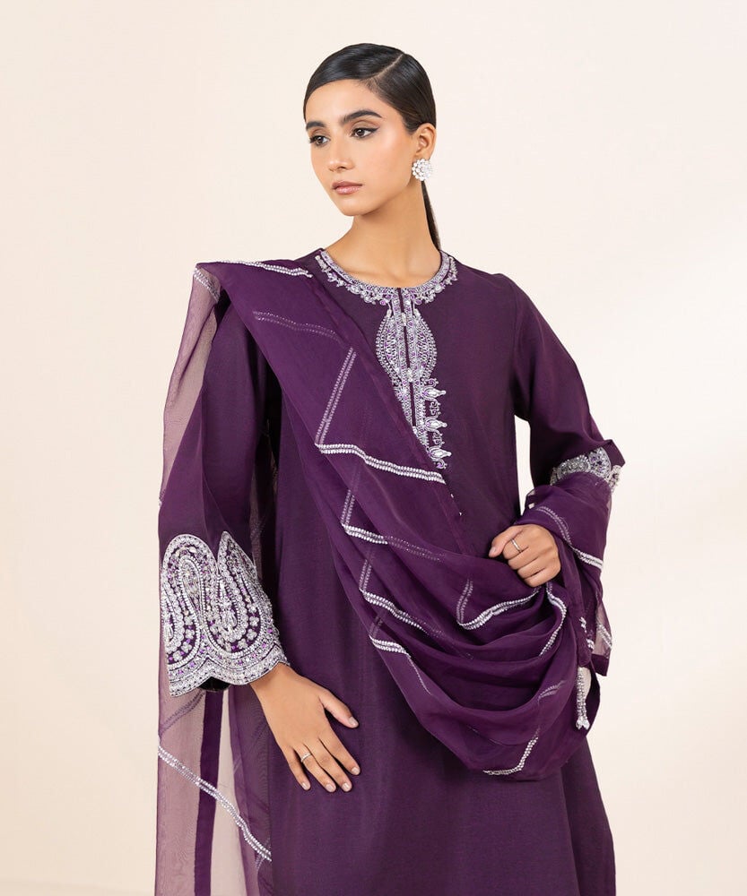 Sapphire 3 Piece Embroidered Raw Silk Suit