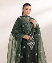 3 Piece Embroidered Raw Silk Suit - Sapphire
