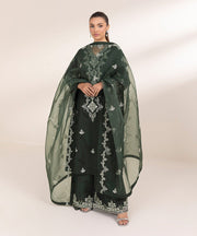 3 Piece Embroidered Raw Silk Suit - Sapphire