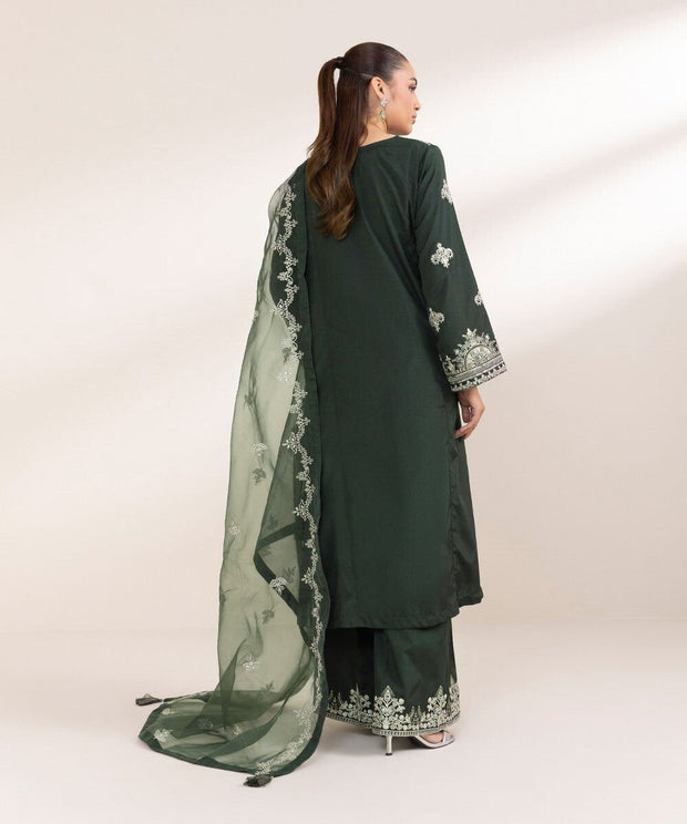 3 Piece Embroidered Raw Silk Suit - Sapphire