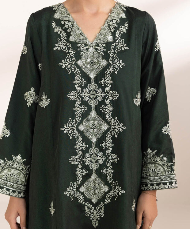 3 Piece Embroidered Raw Silk Suit - Sapphire