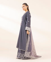 3 Piece Embroidered Raw Silk Suit - Sapphire