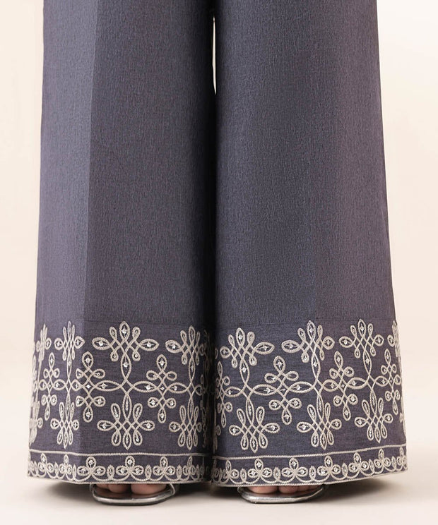 3 Piece Embroidered Raw Silk Suit - Sapphire