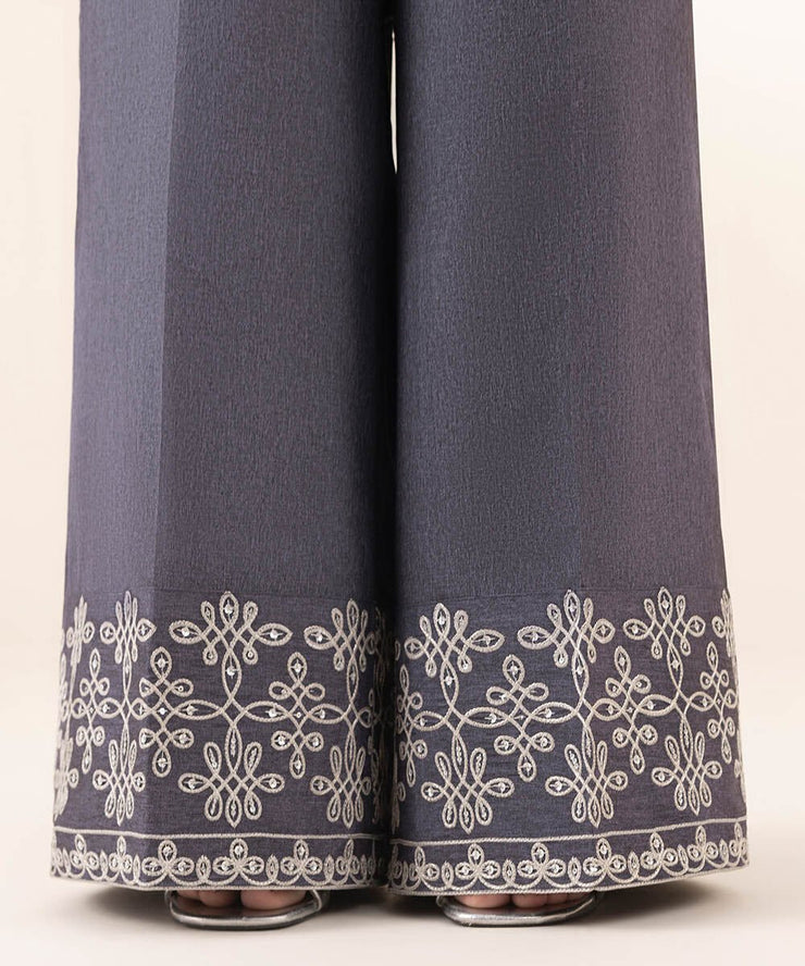 3 Piece Embroidered Raw Silk Suit - Sapphire