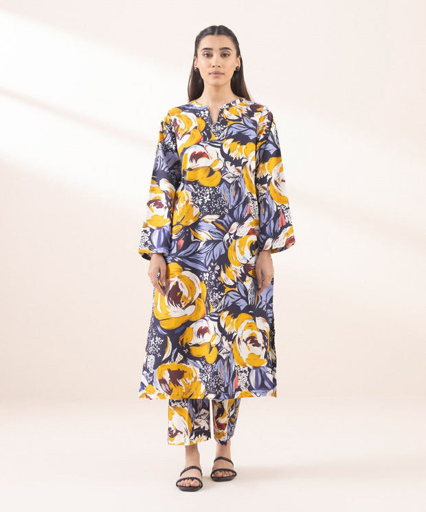 2 Piece Printed Cambric Suit - Sapphire