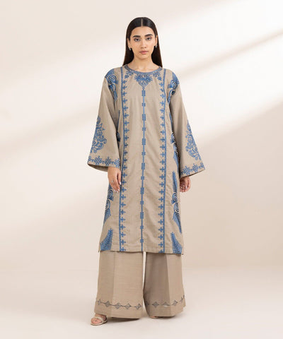 3 Piece Embroidered Cotton Jacquard Suit with Chiffon Dupatta
